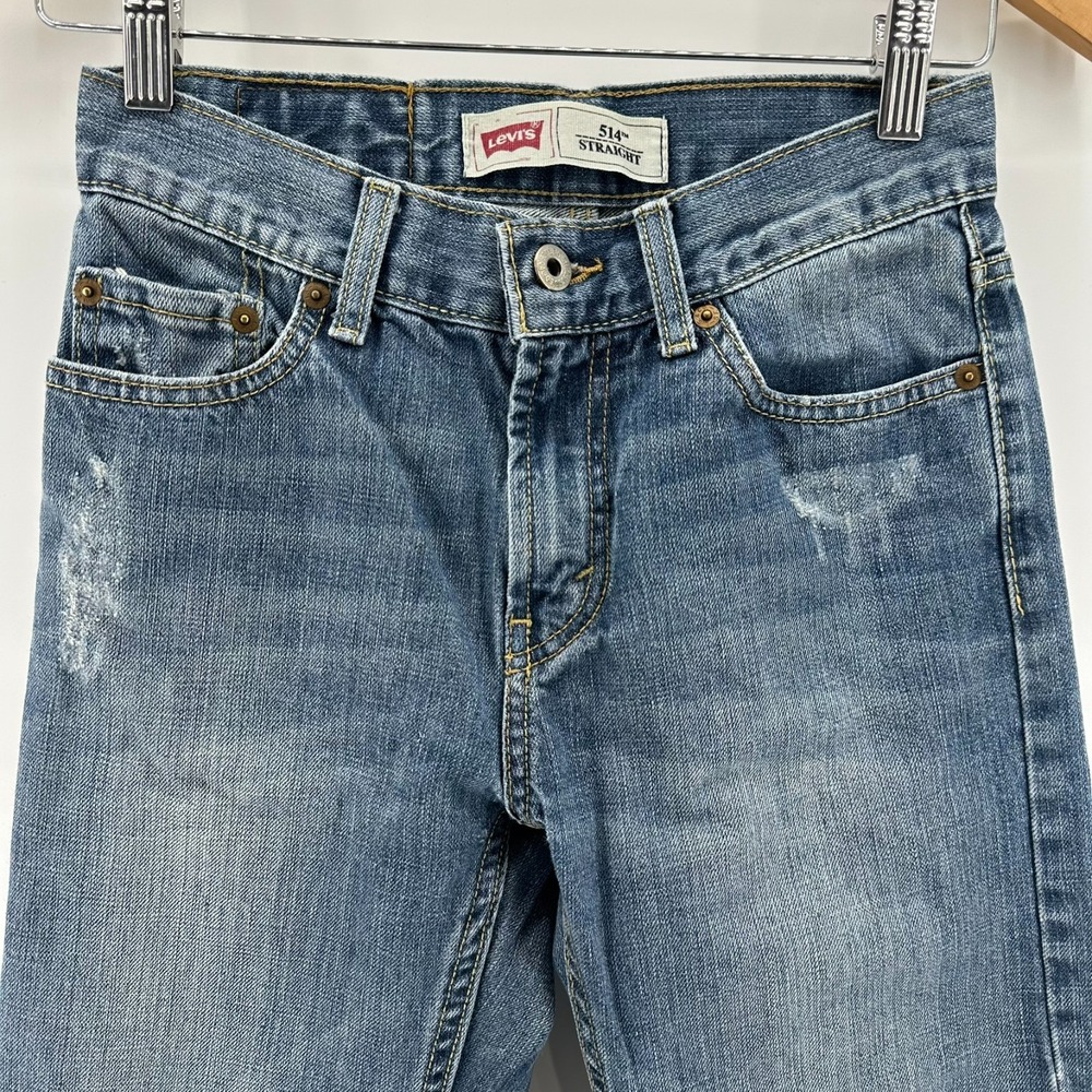 Levi's 514 Jeans Boys 12 Reg 26x26 Blue Whiskered Denim Straight Leg Distressed